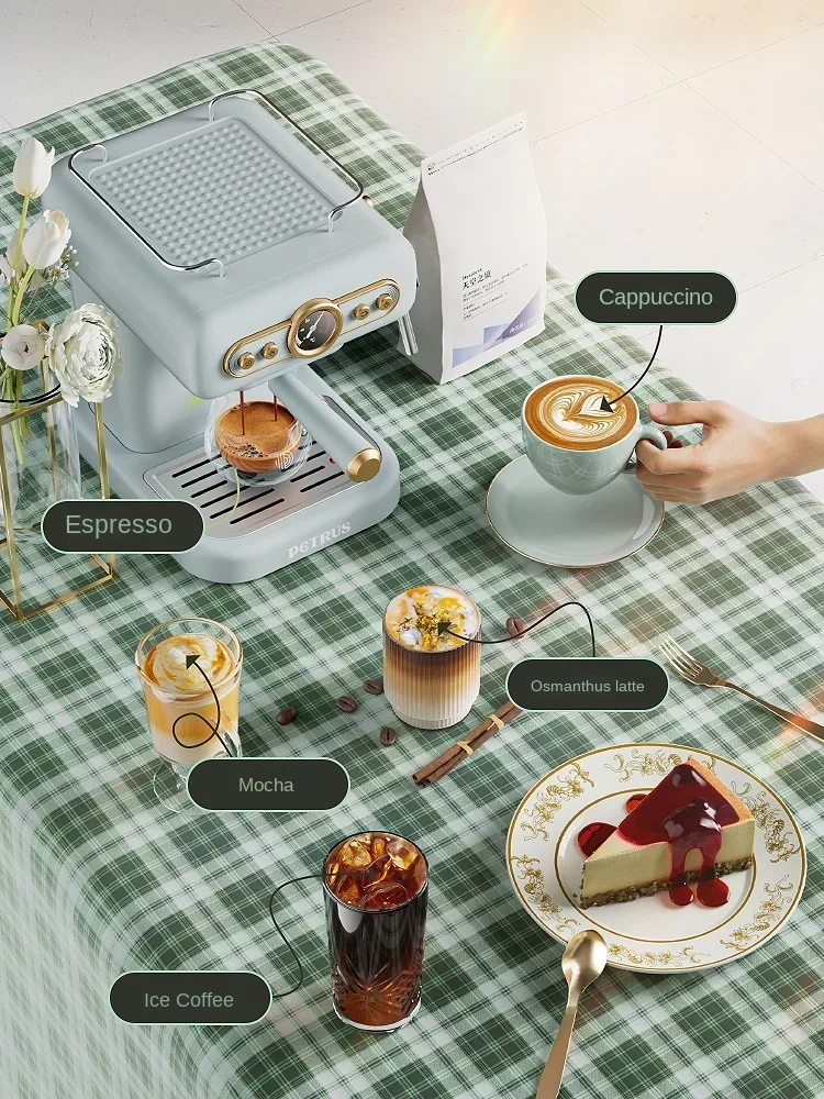 retro Italian coffee machine, household small fully semi-automatic concentrated American integrated milk foam machine 220V