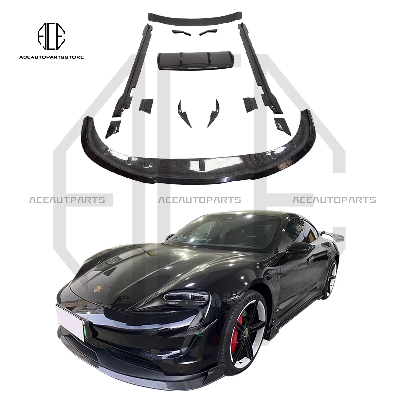 RZ Style Real Carbon Fiber Body Kit for Porsche Taycan Front Lip Rear Bumper Diffuser Trunk Spoiler Side Skirt Air Trim