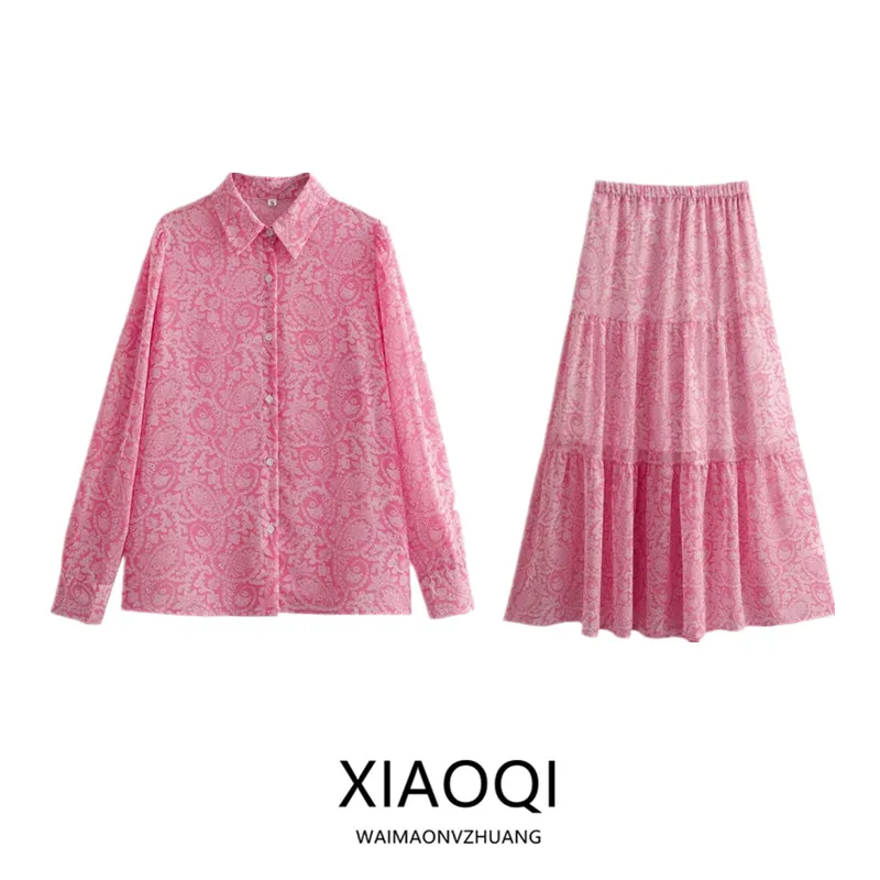 Conjunto de falda y Top de manga larga informal con estampado para mujer, conjunto e para mujeres jóvenes de 25 a 35 a...