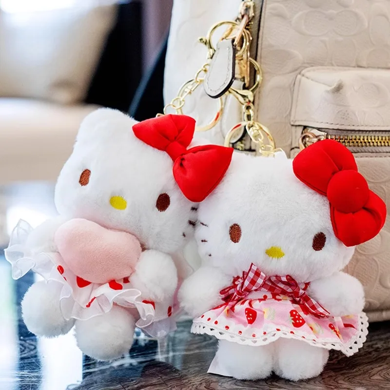 Sanrio Hello Kitty Cute Girl Keychain Bag Pendant Kuromi  Cinnamoroll Kids Plush Toys Girl Keyring Backpack Strap Birthday Gifts