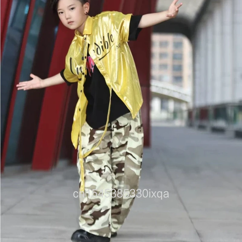 Hip Hop Boys Bright Shirts Camouflage Pants Girls K-pop Streetwear Children Street Dance Costumes Kids Jazz Clothes Sets