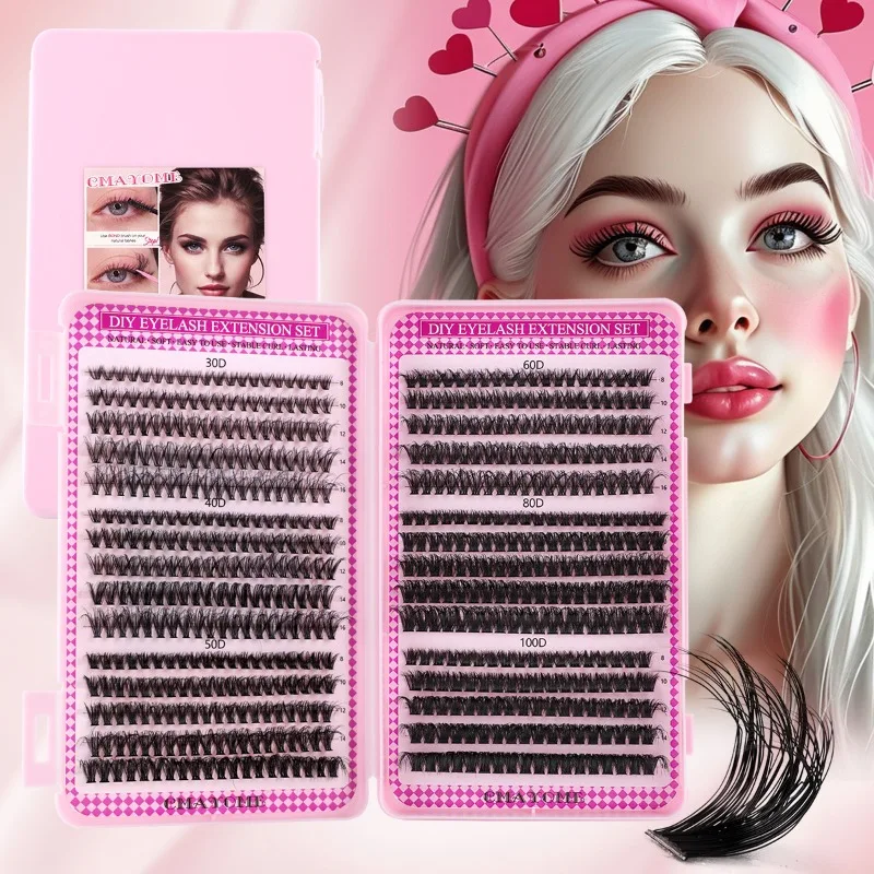 

590Pcs Eyelash Extension Kit 30/40/50/60/80/100D Lash Clusters D Curl 8-16mm Individual Lashes Kit Mixed False Large Capacity