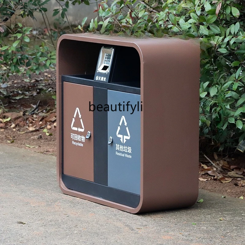 

Outdoor Galvanized Sheet Trash Can Sales Office Outdoor Trash Bin Park Multi-Classification Fruit Peel Bin