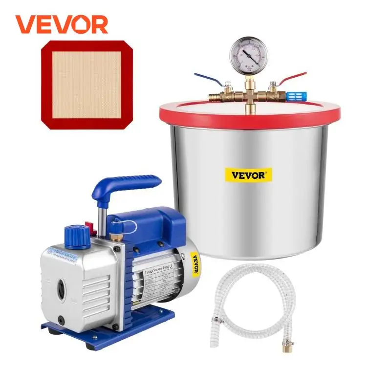 VEVOR 2.5/3/3.6/4/5 CFM Refrigerant Vacuum Pump Refrigeration with Vacuum Chamber Degassing Kit for Household Air Conditioning