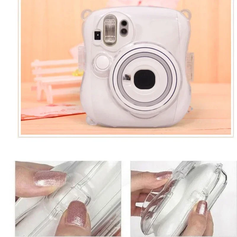 Camera Case For Fujifilm Instax Mini 25/26 Photo Camera Transparent Crystal Protective Shell Case Bag Cover with Shoulder Strap