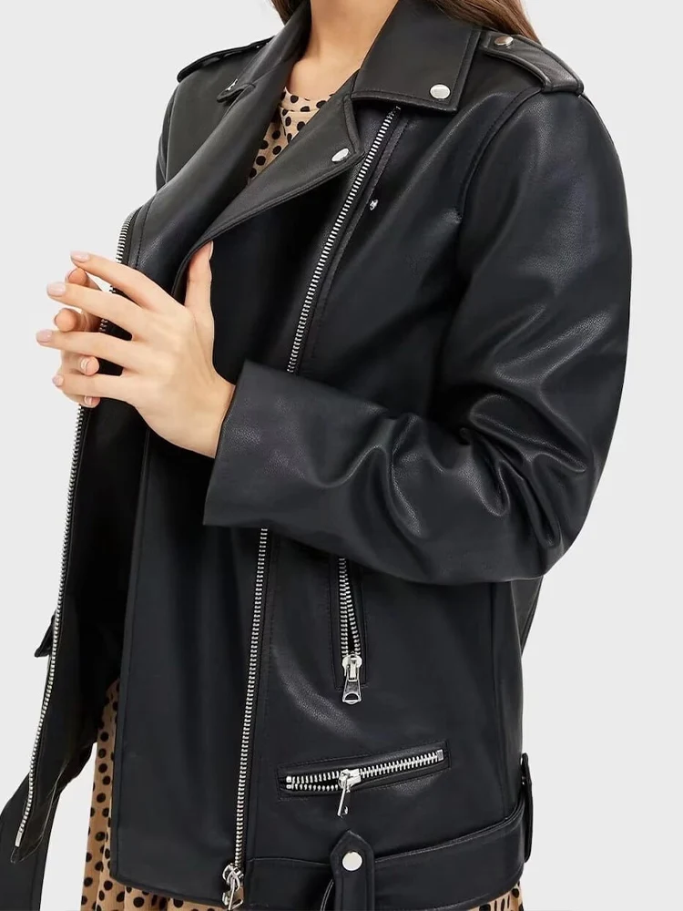 New first-layer sheep leather jacket for women, Korean style loose shoulder fashion jacket that covers the flesh and looks slimm