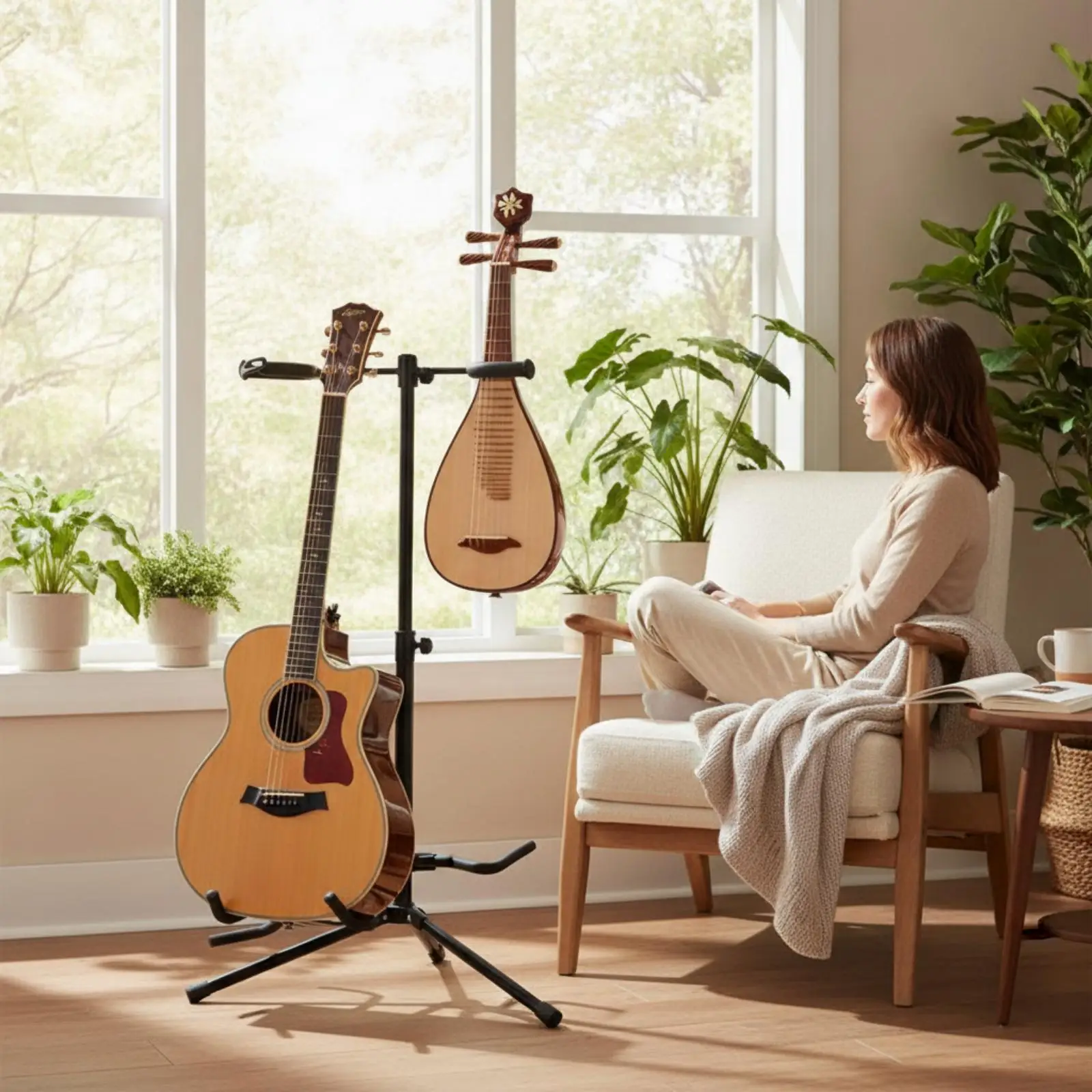 Double Guitar Stand Heavy-Duty for Stage, Rehearsal Room, Guitarists, Musicians