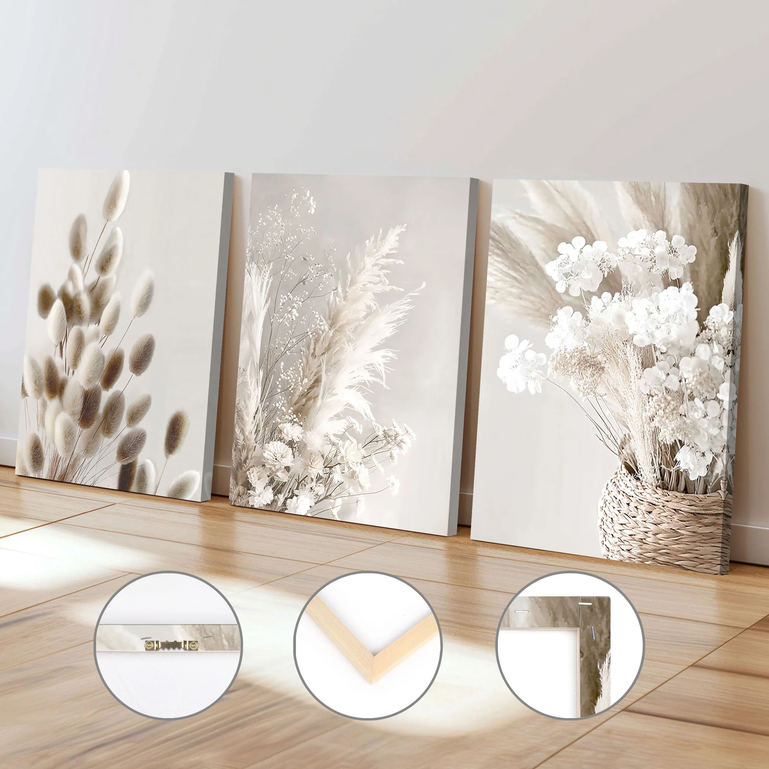 

Bohemian Beige Floral Landscape Mural Decor Scandinavian Modern Botanical Canvas Painting With Frame Home Room Office Decor