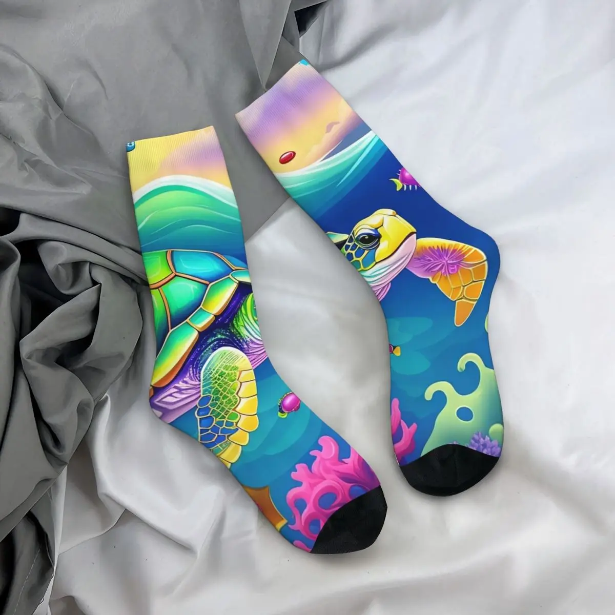 

Носки на все сезоны, разноцветные носки с изображением морских черепах, длинные носки в стиле Харадзюку для мужчин и женщин, подарки на День святого Валентина