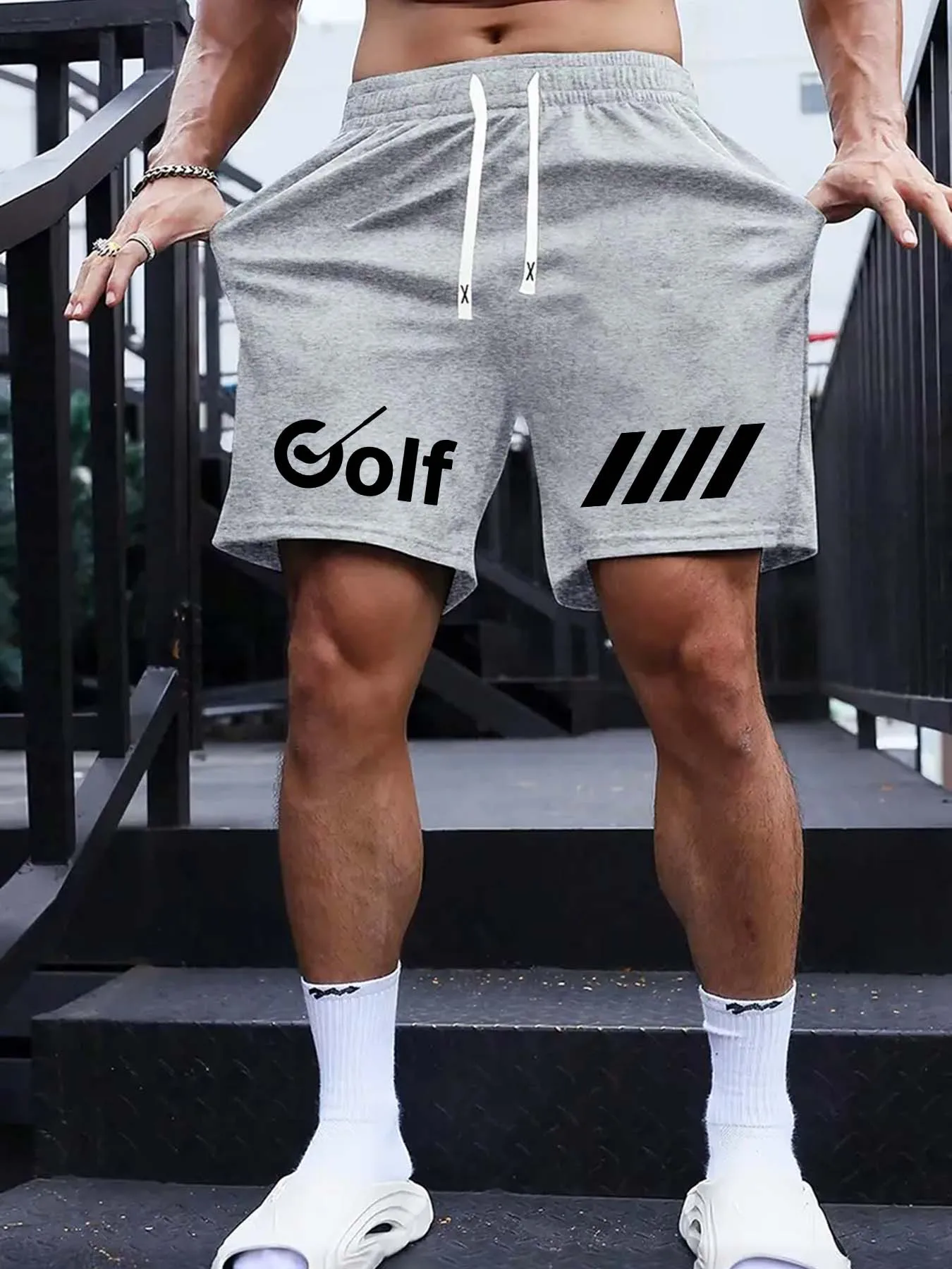 

Мужские модные шорты с принтом Golf Print Elements, повседневные летние шорты на шнурке, универсальные шорты, пляжные шорты
