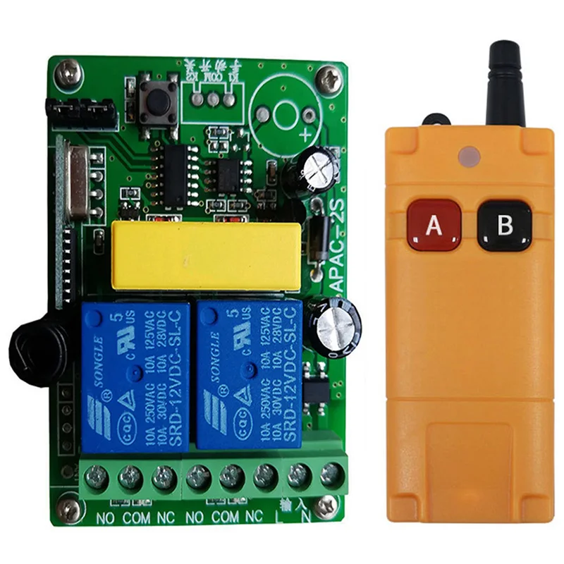 433MHZ Ndustrial AC 110V 220V 2CH RF Wireless Remote Control Switch Radio Receiver With 20-2000M Long Distance Remote controller