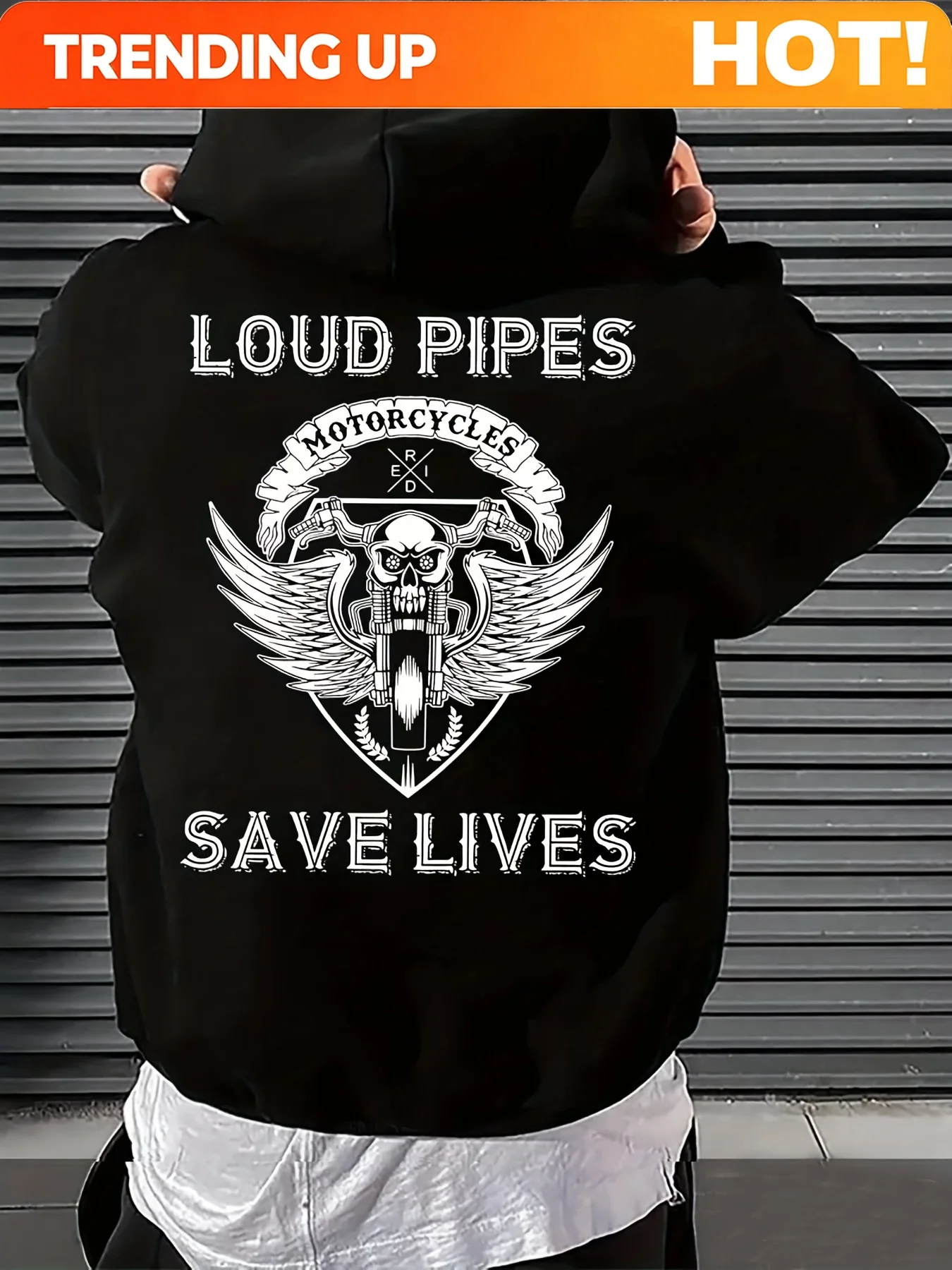 Customization Men'S Heavyweight 50% 50% Motorcycle Hooded Sweatshirt - Extra Large Biker Pullover With LOUD PIPES & Motorcycle W