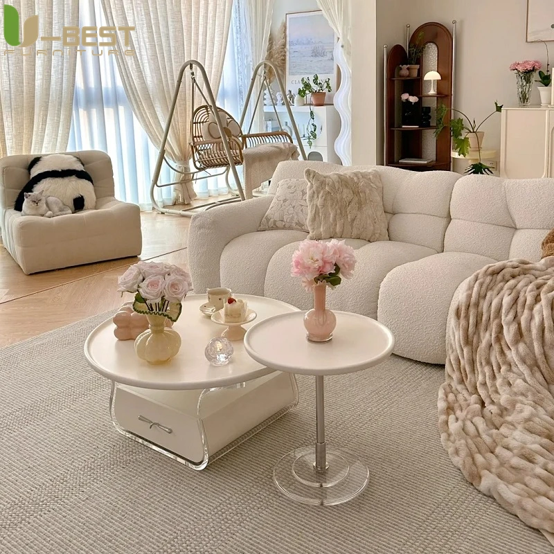 Cotton Candy Sofa Cream Style Cozy Small House Decor Sofas Living Room Designer Furniture Matching Coffee Table Side Table Set