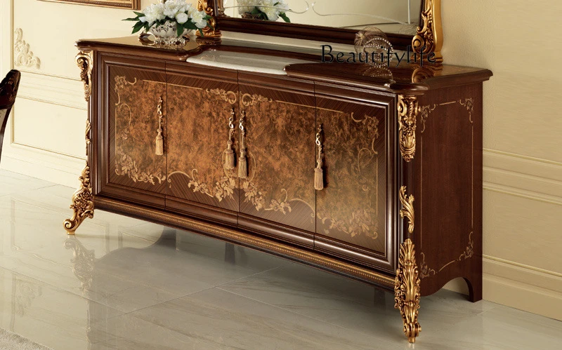 

European side cabinet neoclassical solid wood carving flower cupboard restaurant four doors storage neoclassical Chinese style