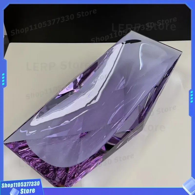 Luxury Purple Crystal Glass Rectangular Storage Plate Large Multi Faceted Fruit Tray Elegant Home Furniture Decoration