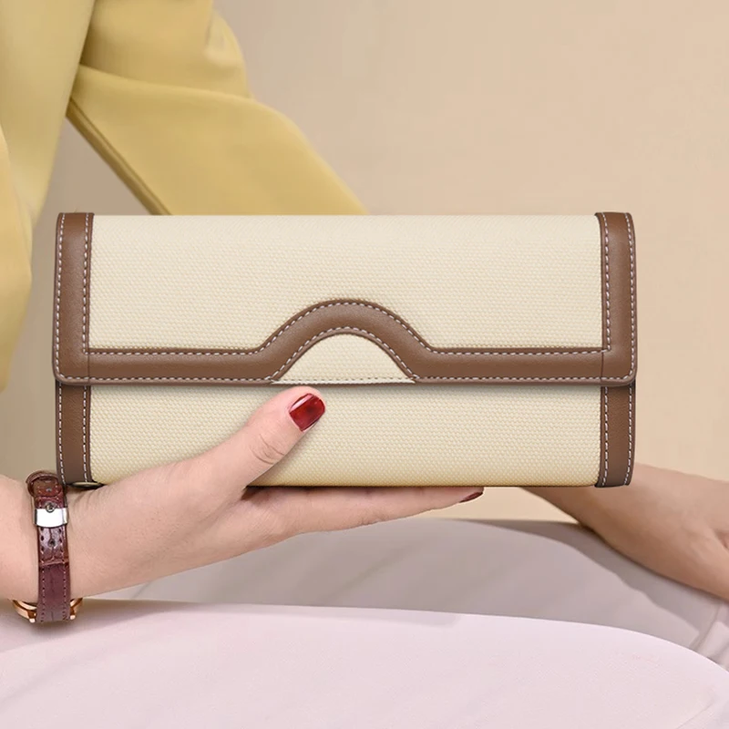 Dompet panjang kasual wanita, tas genggam modis, tas ponsel multifungsi, tas kartu