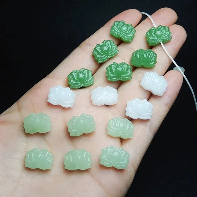 10 sztuk DIY naturalny jadeit agat kwiat lotosu koraliki akcesoria moda prawdziwa biżuteria kamień szlachetny kamień Amulet luksusowe najlepiej sprzedające się prezenty