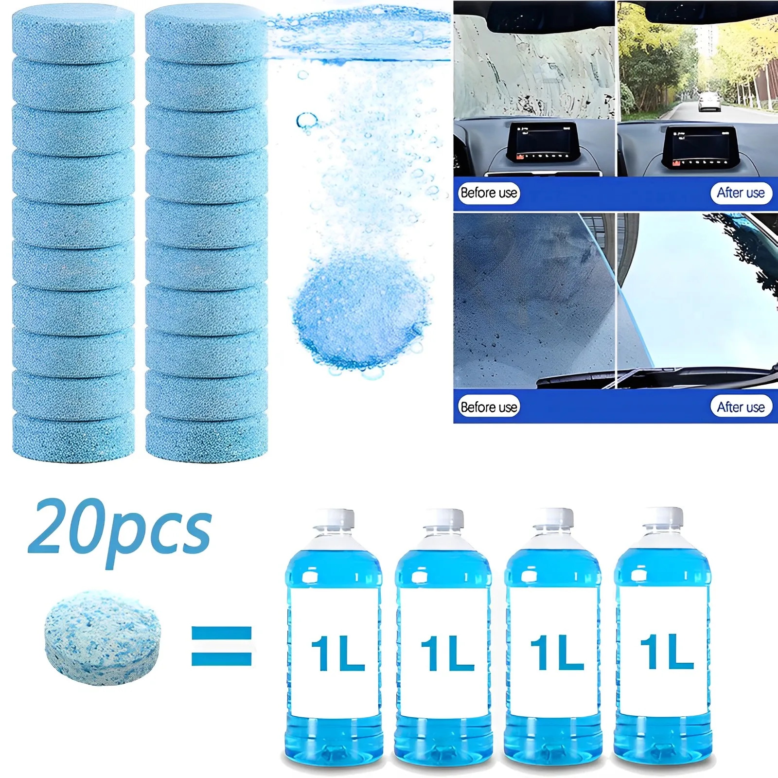 20Pcs Car Windshield Cleaner Effervescent Washer Tablets Car Solid Washer Agent Auto Glass Cleaning Tablet Car Cleaning Tools