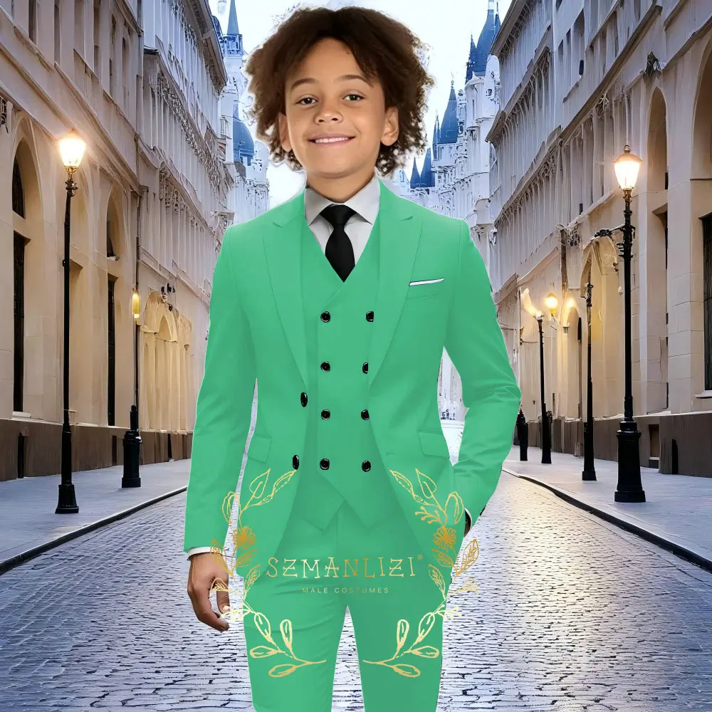 Casual Beige Boys Suit 3 Piece (Jacket Pants Vest) Wedding Tuxedo Kids Formal Party 2-16 Years Old Custom Blazer Child