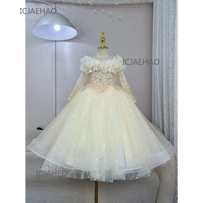 

Long Dress Vestido Children Girls Long Sleeve Clothes Princess Birthday Dresses Costume Flower Girl Wedding Piano Pageant Outfit