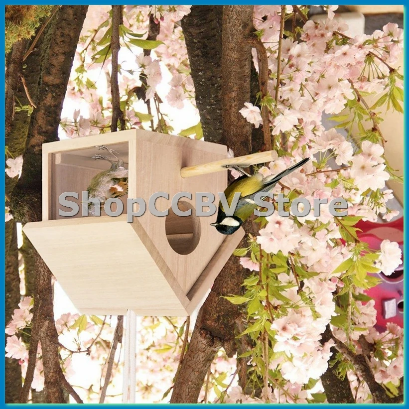 

Outdoor Bird Houses Transparent Wooden Bird House for Outside,Hanging Birdhouse-A50M
