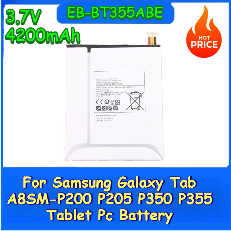 

Tablet PC Battery 3.7V 4200mAh EB-BT355ABE For Samsung Galaxy Tab A8 SM-P200 P205 P350 P355 Replacement Battery New High Quality