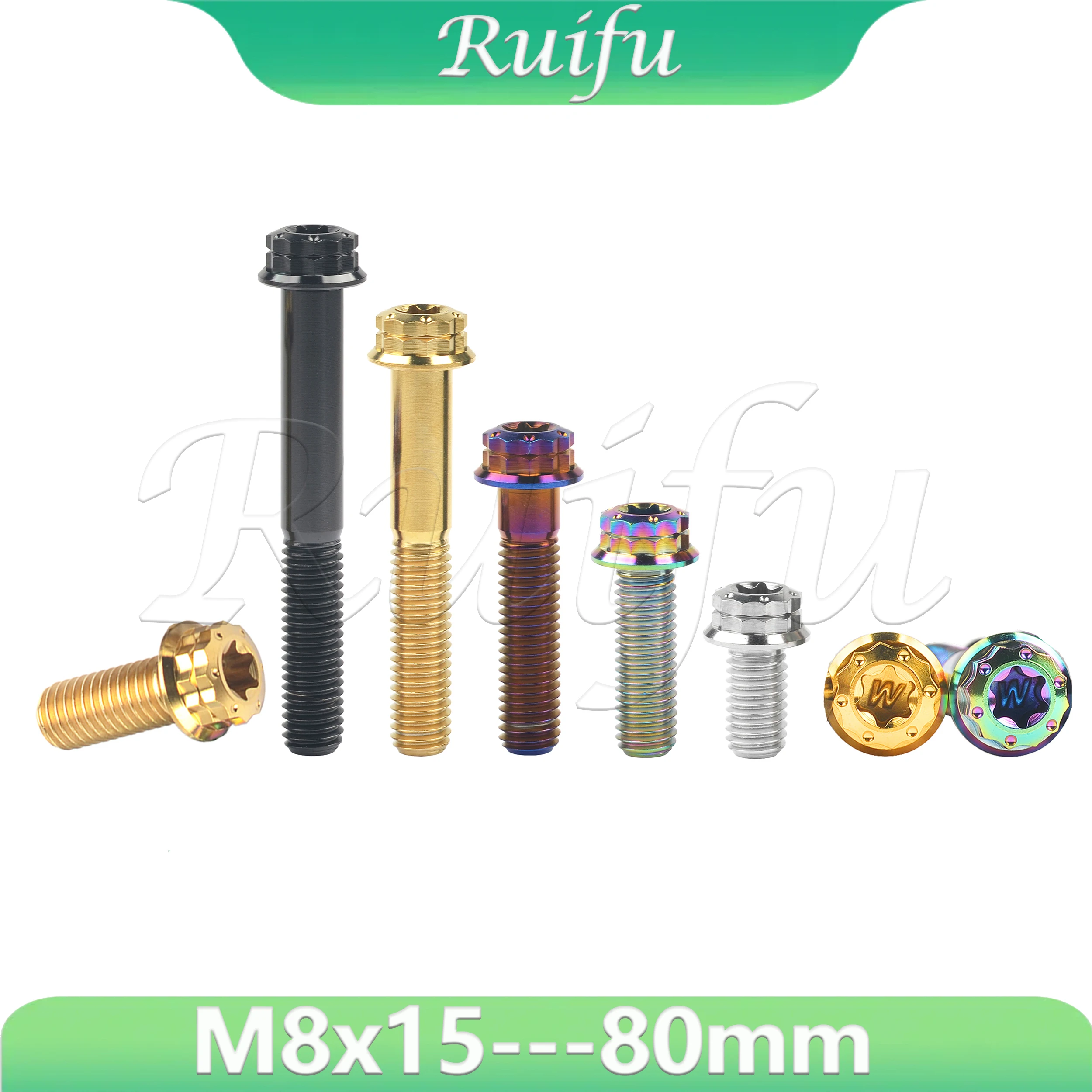 Ruifu Titanium Bolt  M8x15 20 25 30 35 40 45 50 55 60 65 80mm T40 Torx Flange 12-Point Screw for Auto Motorcycle Parts