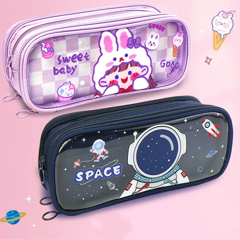

Трехслойная вместительная сумка для карандашей, женская сумка, мультяшный милый карандаш, школьные принадлежности, сумка для хранения