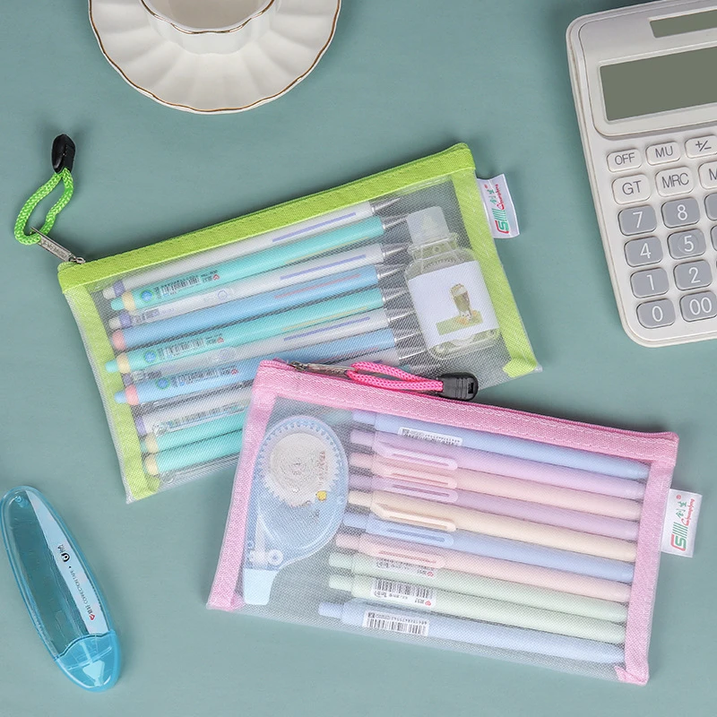 

1 шт., нейлоновый сетчатый пенал на молнии, прозрачная сумка для хранения ручек, сумка для студентов, пеналы, сумка для хранения канцелярских принадлежностей