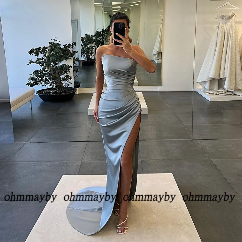 ワンショルダースリーブレスコートトレインプロムガウン2024ハイ スリットジャージーストラップレスイブニングドレス女性用ドレスボヘミアンスタイルドレス