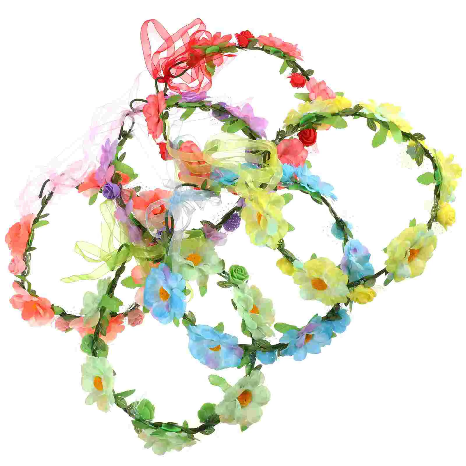 6pcs Fashion Flower Headband Hair Wreath Bridal Floral Crown Headdress Bohemian Garland for Wedding Festival(Red/Yellow/Green/Bl