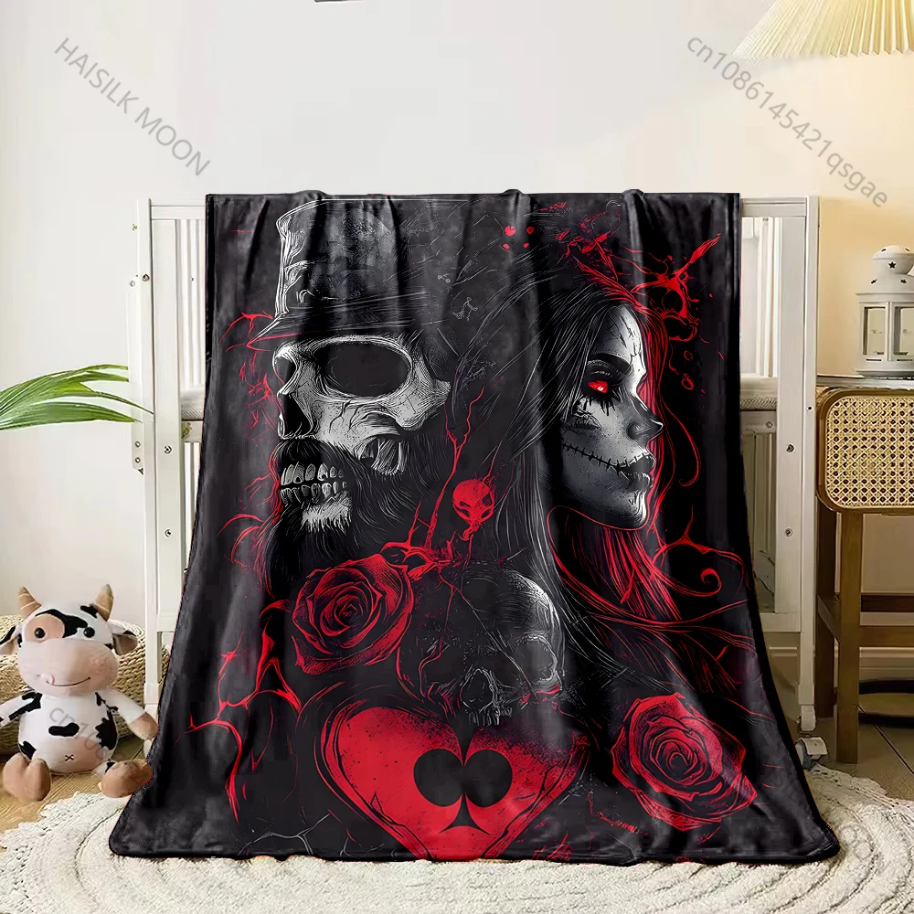 Skull roses red graffiti style Print Adult Children Warm Blankets Home Travel Car Soft Comfortable Suitable for all seasons