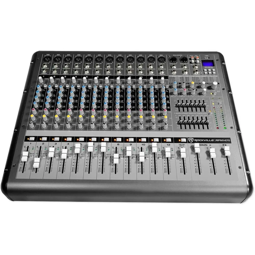 

RPM1470 6000W Peak 14-Channel Powered Mixer, 750W RMS x 2 at 4 Ohm, USB/Bluetooth, 24-Bit Eects, 14 XDR2 Mic Preamps, or Live Ev