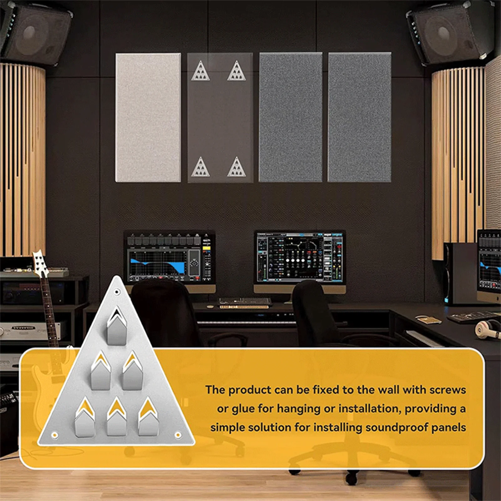 Acoustic Panel Mounting Clips Professional Soundproof Wall Base for Studio Recording Home Cinema Galvanized Steel 12PCS