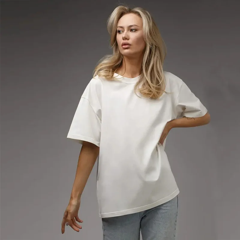 2024 New Spring/summer Solid Color T-shirt Women's Loose Round Neck Versatile Casual Short Sleeved Top