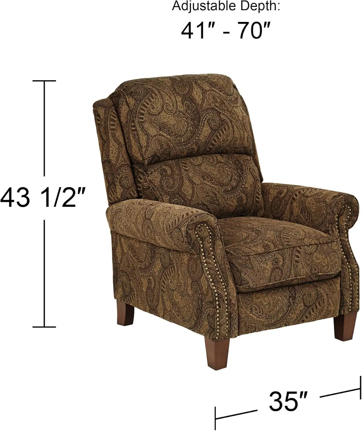 Beaumont Warm Brown Paisley Patterned Recliner Chair Traditional Armchair Comfortable Push Manual Reclining Footrest Adjustable