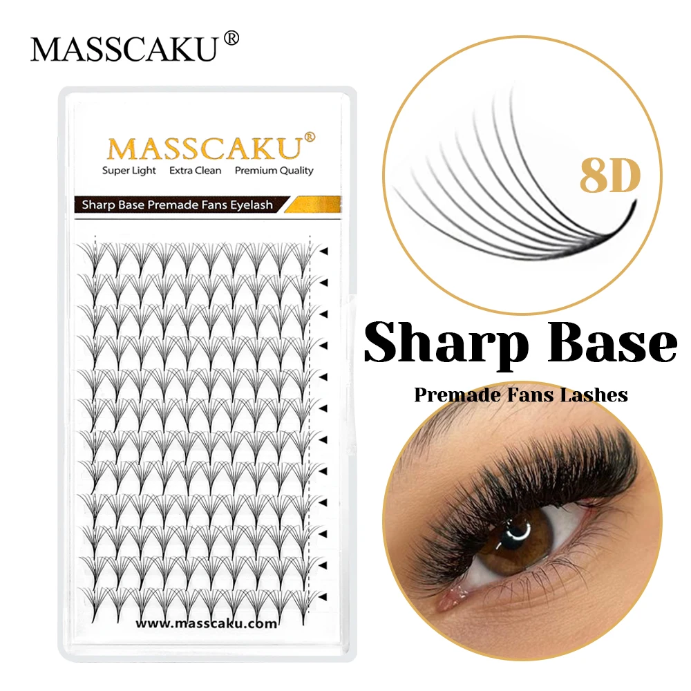 New Arrival MASSCAKU Synthetic Hair Thin Pointy Sharp Base Premade Fans Lashes C D Curl Lightweight Narrow Root Eyelash in Stock