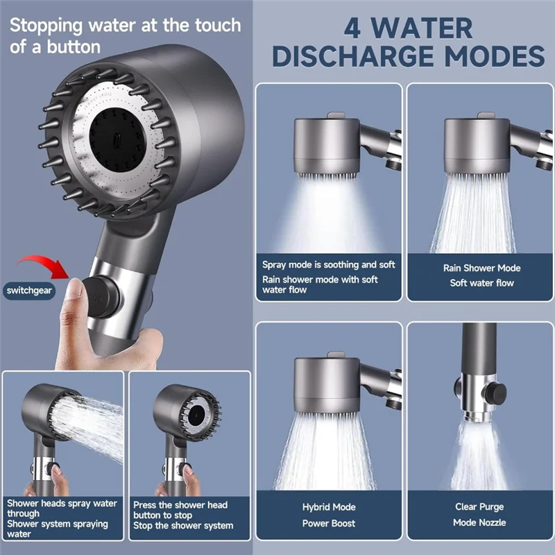 

AB13-Душ высокого давления с переключателем включения/выключения, насадка для душа с фильтром и 60-дюймовым шлангом, насадка для душа с ручным управлением для жесткой воды,