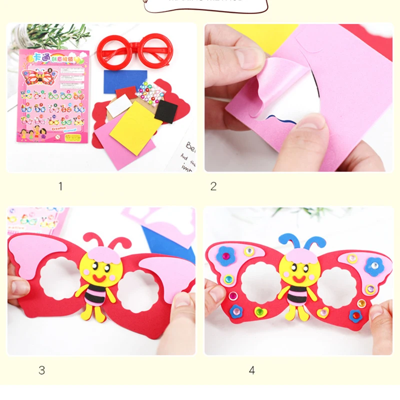 2/6/12 Sets Cartoon EVA Diamond Glasses DIY Stereoscopic  Art Craft Toy Handicraft 3D Stickers Children Toys Birthday Gift