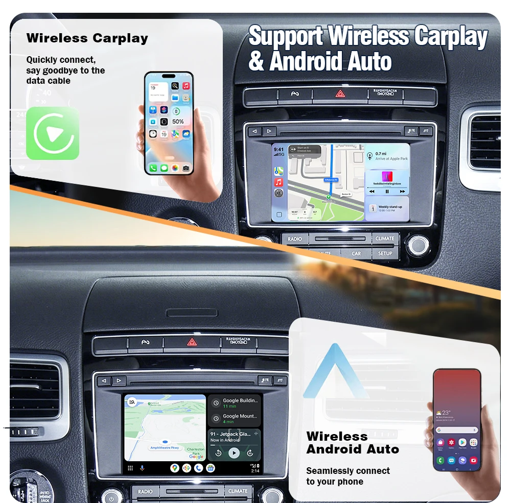 AUTOTOP Kabelloses CarPlay Android Auto Modul zur Fahrzeugmodifikation für Volkswagen VW Touareg RCD550 MirrorLink Airplay GPS Navi Wi-Fi – Detail 5
