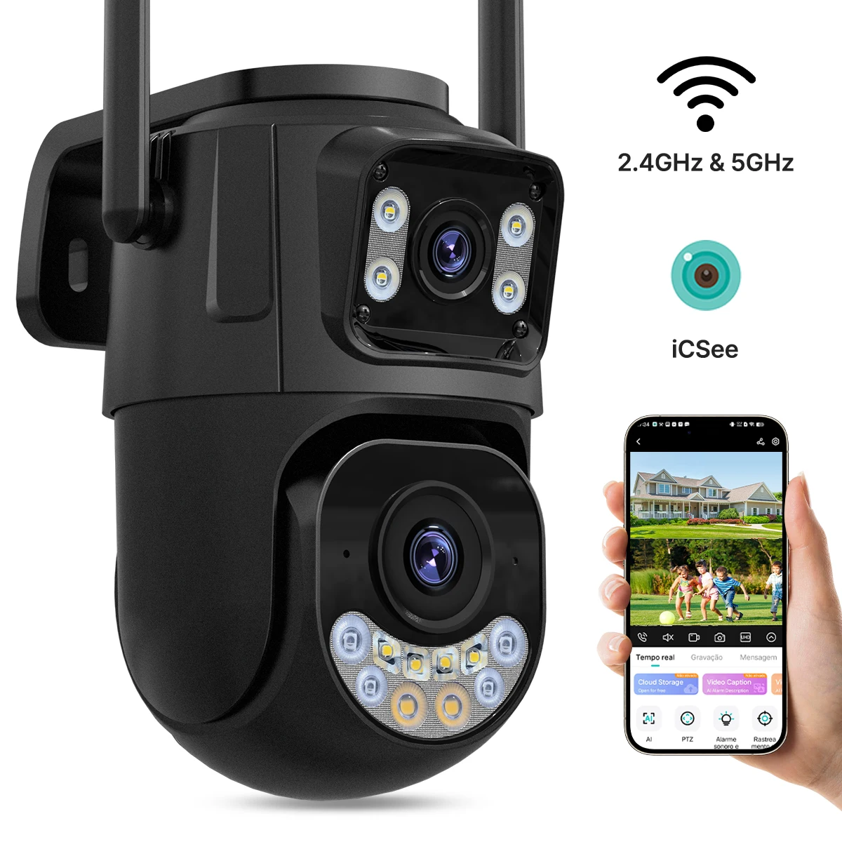 P3 Câmera PTZ de segurança externa Câmera IP WiFi Rastreamento automático Visão noturna CCTV Vigilância por vídeo iCsee