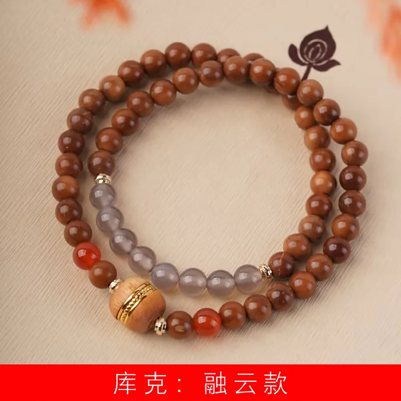 6mm Double Wrap Bracelet with Kukui Beads Fortune Turning Beads Gray Agate and Red Agate Lucky Oriental Style Gifts