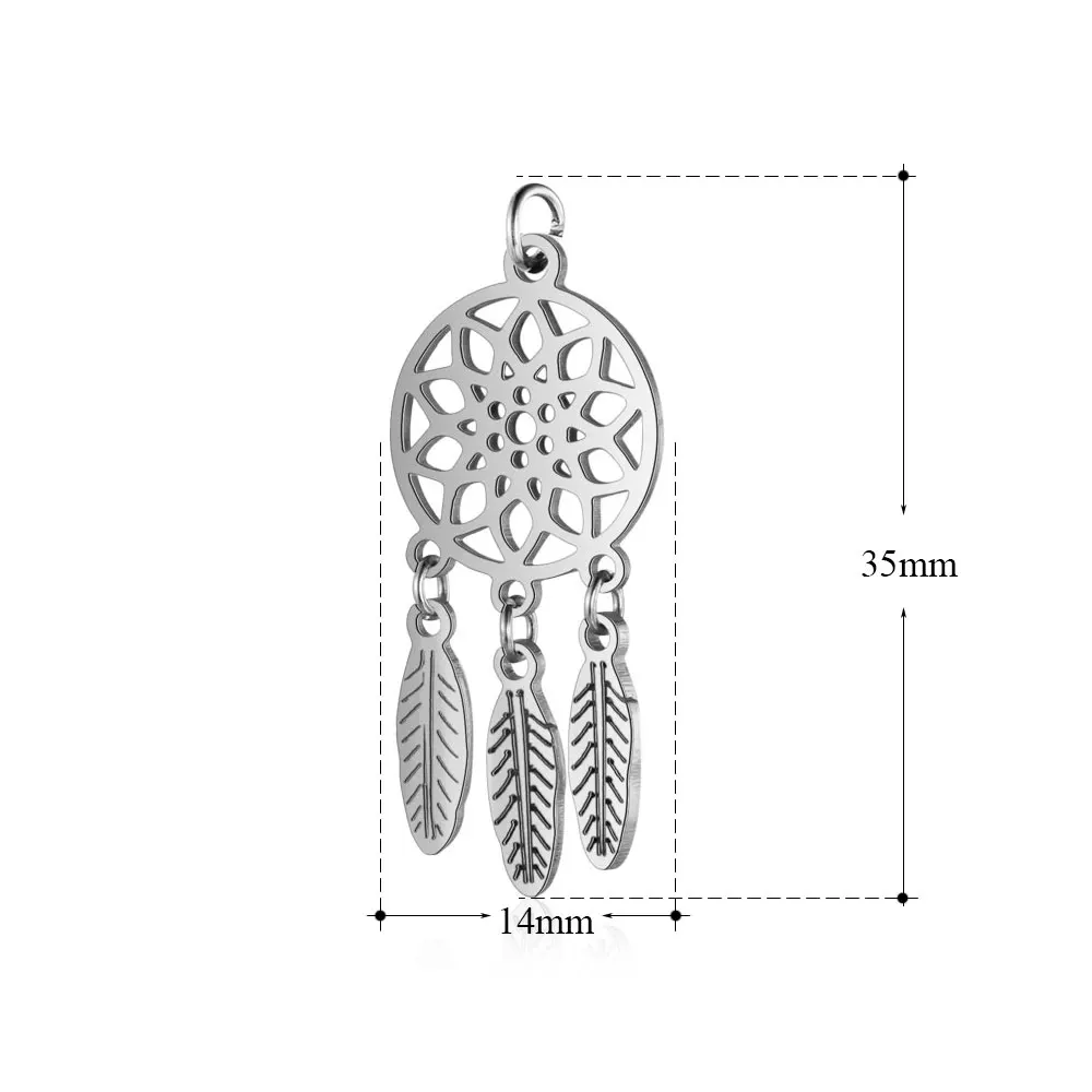 5pcs/lot Dreamcatcher Star Stainless Steel DIY Jewelry Charms Wholesale Geometric Life Tree Star Necklace Making Pendant