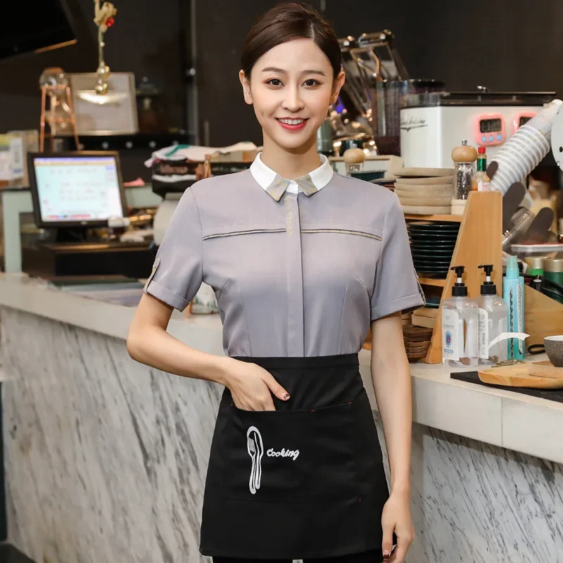 2024 Short Sleeve Waiter Uniform for Man Western Restarant Waitress Uniform Summer Cafee Food Service Overalls Bakery Workwear