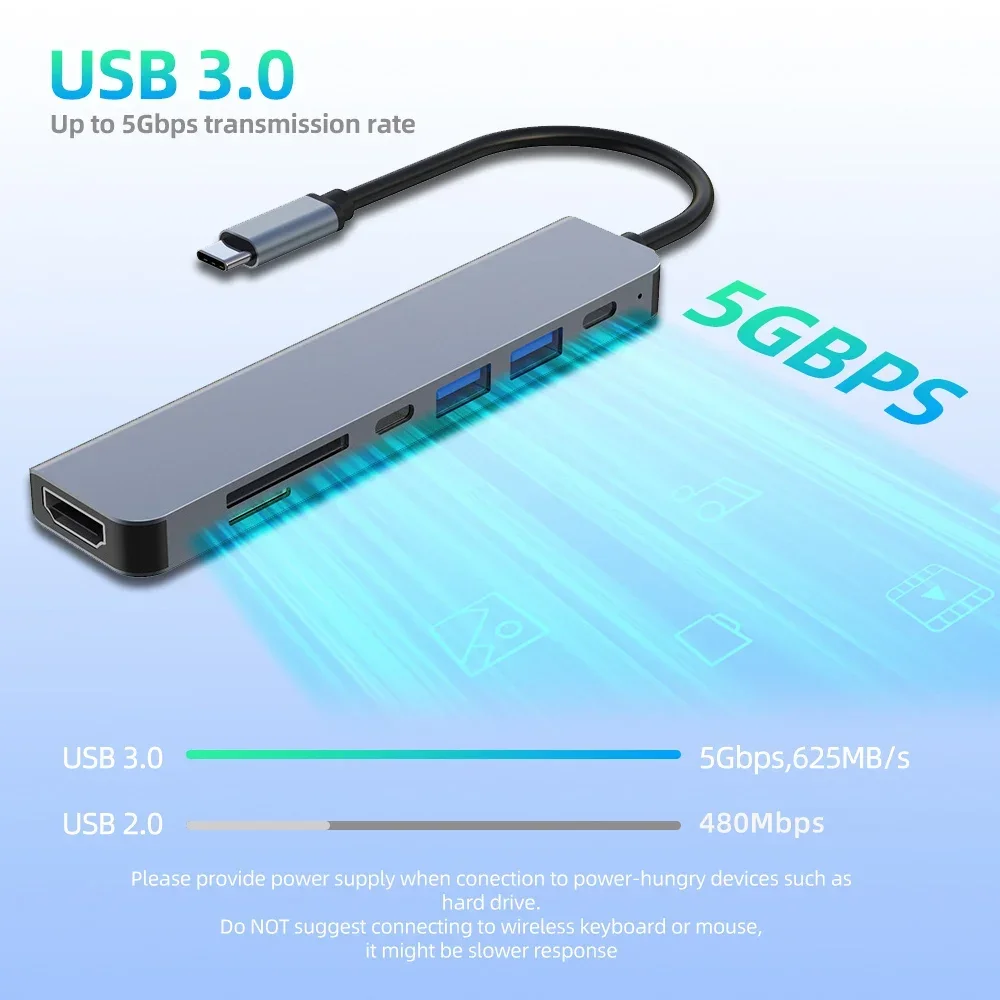 7-In-1 Usb C Hubs C Docking Stations Type Naar Hdmi-Compatibele Adapter 4K 60Hz Splitter Voor Laptop Macbook Air M1