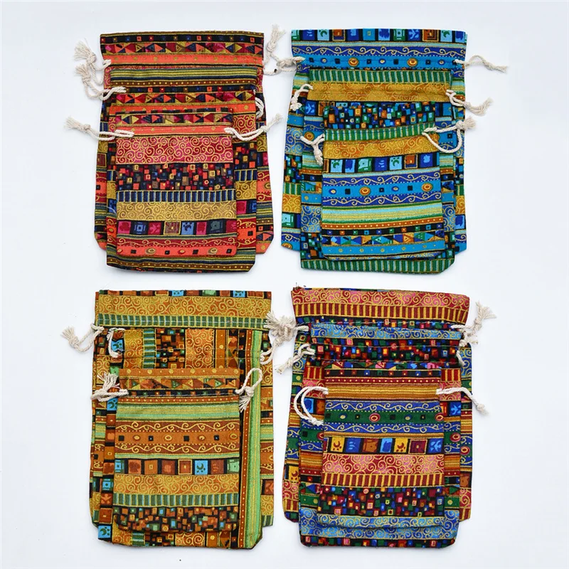 20 stücke Ethnischen Stil Baumwolle Leinen Kordelzug Tasche Tasche Buddhistischen Perlen Lagerung Tasche Schmuck Geldbörse Tasche Kleine Dinge Sortierung Tasche – Detail 3