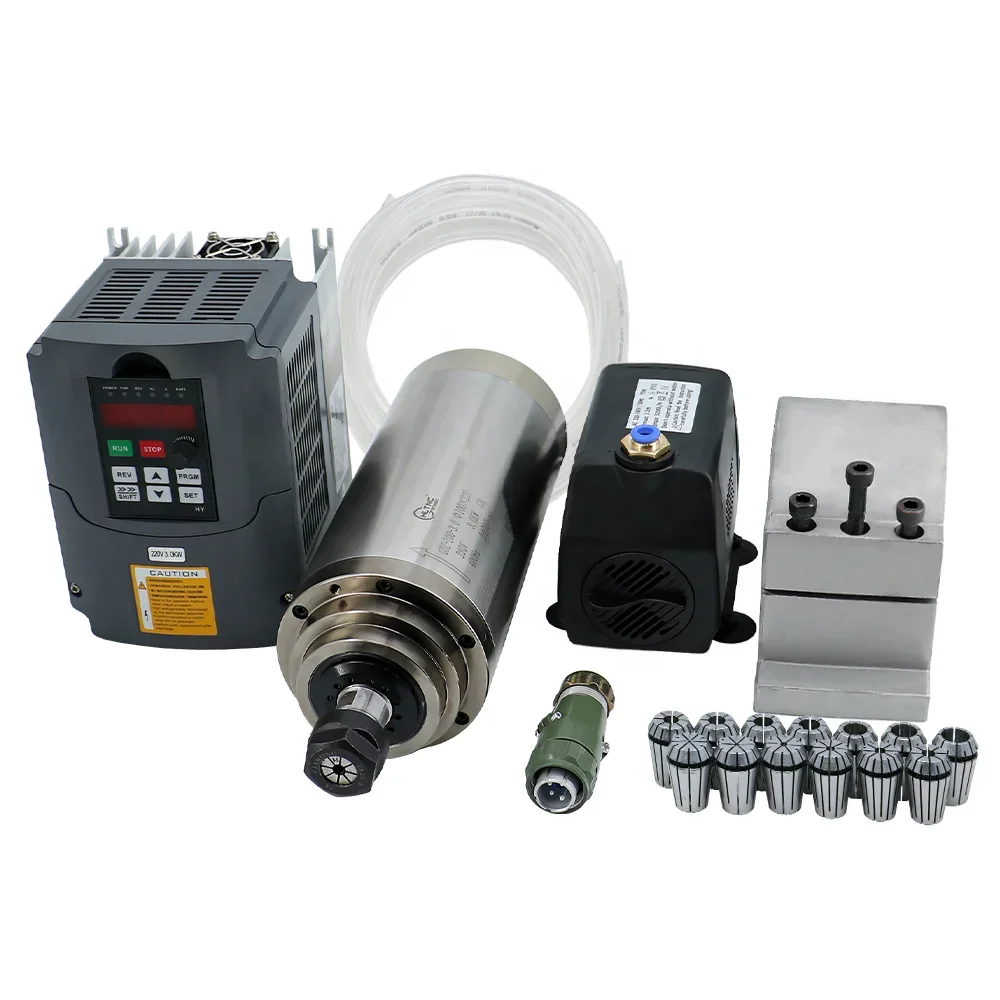 

220V circular water-cooled CNC 3KW 24000RPM lathe spindle machine 13A 3KW frequency converter kit