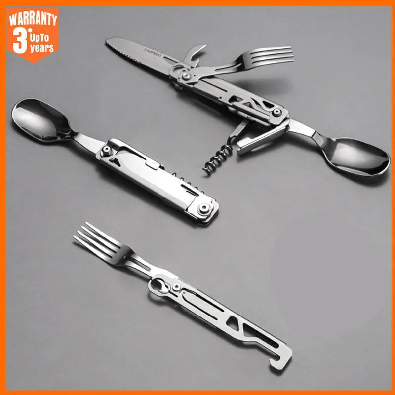 Camping Fork Spoon Multi-function Portable Knife Fork Spoon Bottle Opener Foldable Cutlery Camping Equipment