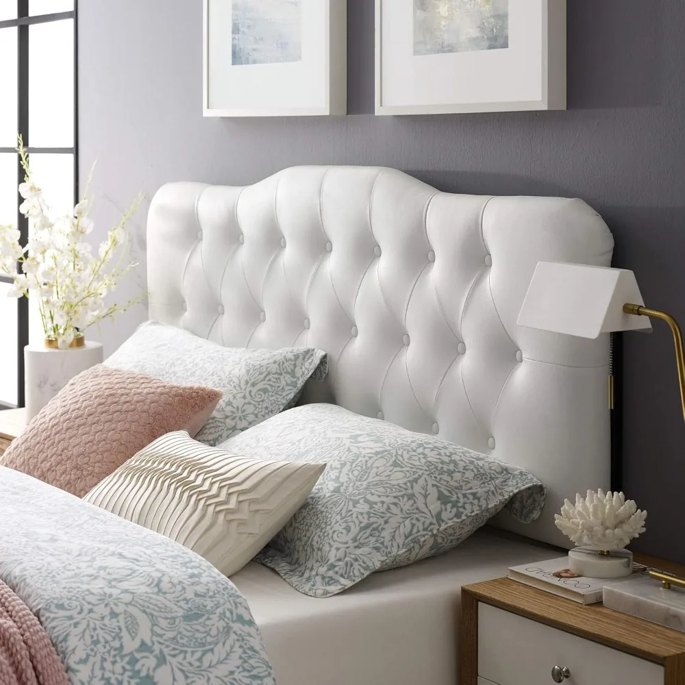 

Annabel Tufted Button Faux Leather Upholstered Full Headboard in White cabecero cama 135 headboards head board