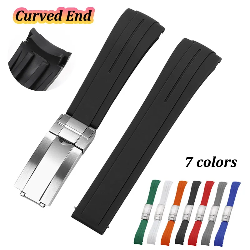 20mm Rubber Watch Strap for Rolex for Water Ghost Wristband Bracelet for Oysterflex Curved End Watchband Silicone Men Sport Belt